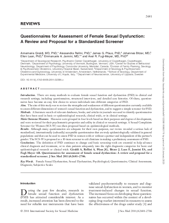 (PDF) Questionnaires for Assessment of Female Sexual Dysfunction: A ...