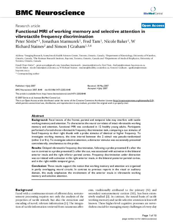 (PDF) Functional MRI of working memory and selective attention in ...