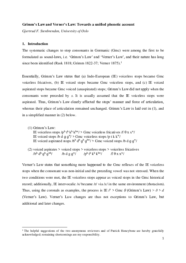 (PDF) Chapter 1. Grimm’s Law and Verner’s Law