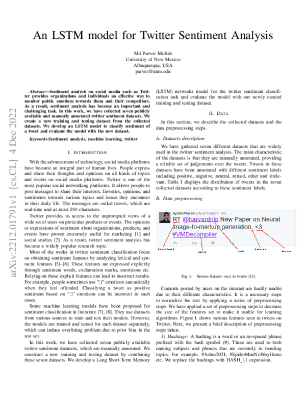 (PDF) An LSTM model for Twitter Sentiment Analysis