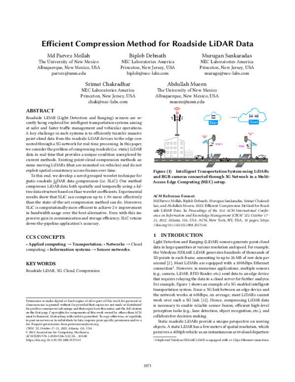 (PDF) Efficient Compression Method for Roadside LiDAR Data