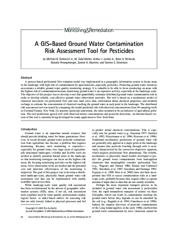 (PDF) A GIS-Based Ground Water Contamination Risk Assessment Tool for ...