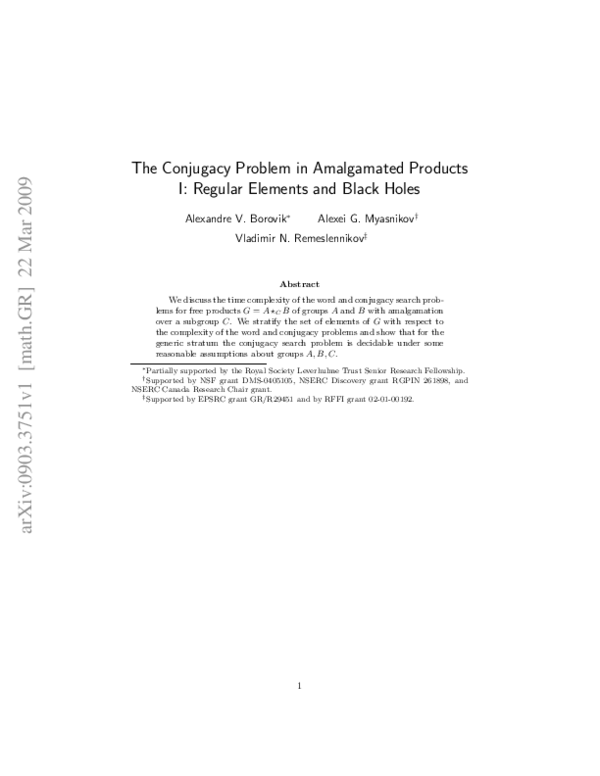 (PDF) The Conjugacy Problem in Amalgamated Products I: Regular Elements ...