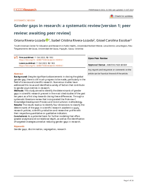 (PDF) Gender gaps in research: a systematic review