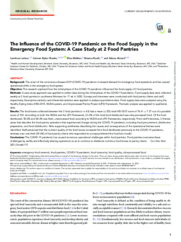 (PDF) The Influence of the COVID-19 Pandemic on the Food Supply in the ...