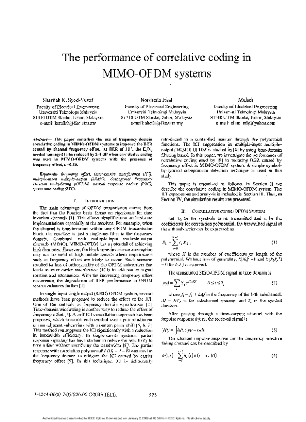 (PDF) The performance of correlative coding in MIMO-OFDM systems