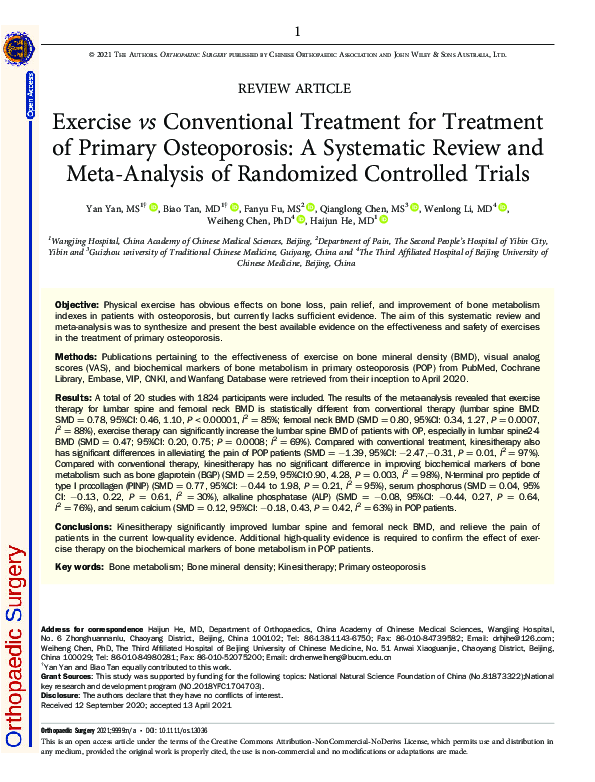 (PDF) Exercise vs Conventional Treatment for Treatment of Primary ...