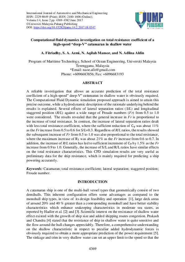 (PDF) Computational fluid dynamics investigation on total resistance ...