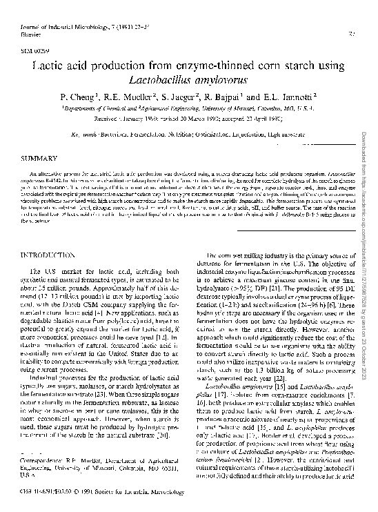 (PDF) Lactic acid production from enzyme-thinned corn starch ...