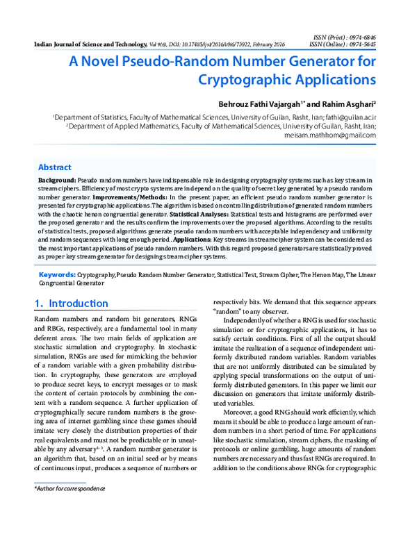 (PDF) A Novel Pseudo-Random Number Generator for Cryptographic Applications