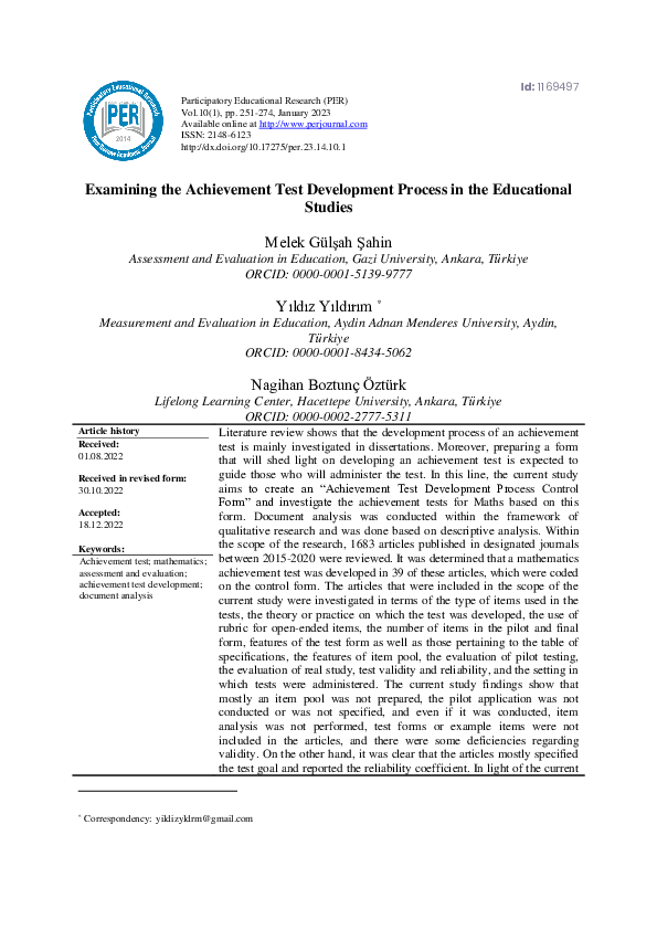 (PDF) Examining the Achievement Test Development Process in the ...