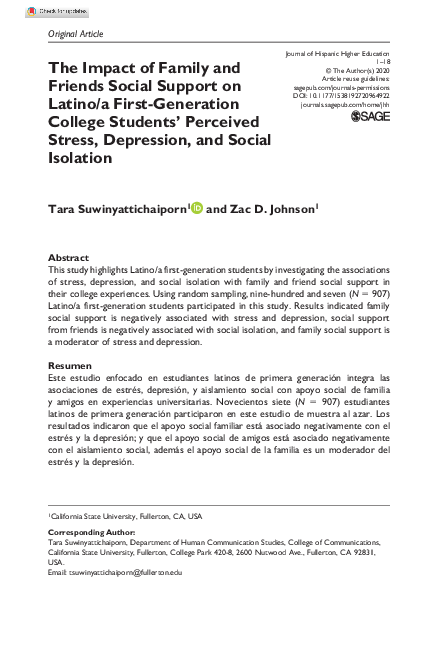 (PDF) The Impact of Family and Friends Social Support on Latino/a First ...