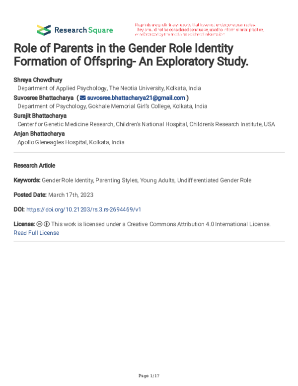 (PDF) Role of Parents in the Gender Role Identity Formation of ...