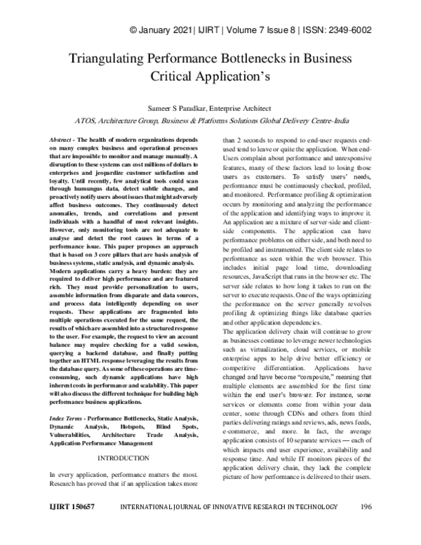 (PDF) Triangulating Performance Bottlenecks in Business Critical ...