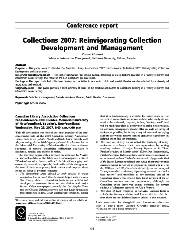 (PDF) Collections 2007: Reinvigorating Collection Development and ...