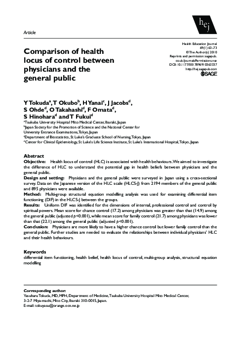 (PDF) Comparison of health locus of control between physicians and the ...