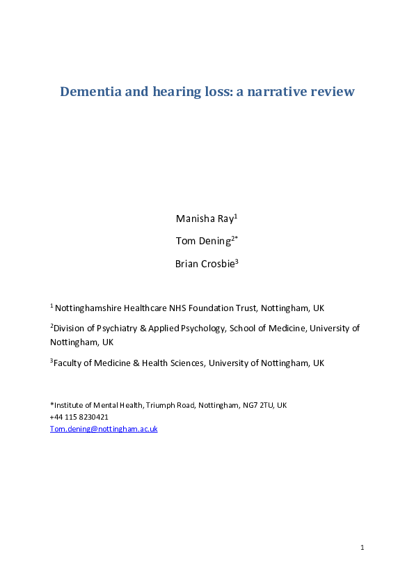 (PDF) Dementia and hearing loss: A narrative review