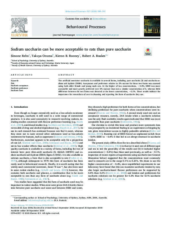 (PDF) Sodium saccharin can be more acceptable to rats than pure saccharin