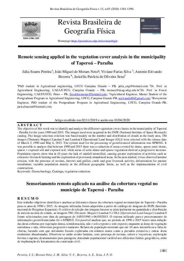 (PDF) Remote sensing applied in the vegetation cover analysis in the ...