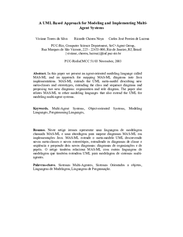 (PDF) A UML Based Approach for Modeling and Implementing Multi-Agent ...