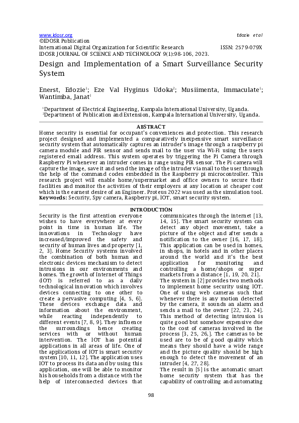 (PDF) Design and Implementation of a Smart Surveillance Security System