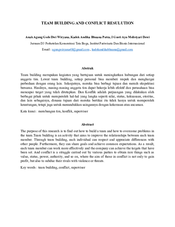 (DOC) TEAM BUILDING AND CONFLICT RESULUTION
