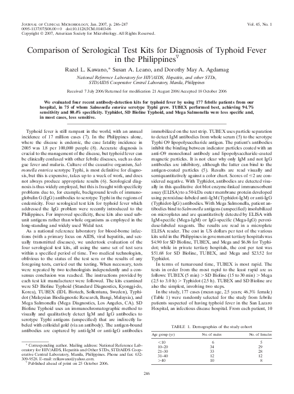 (PDF) Comparison of Serological Test Kits for Diagnosis of Typhoid ...