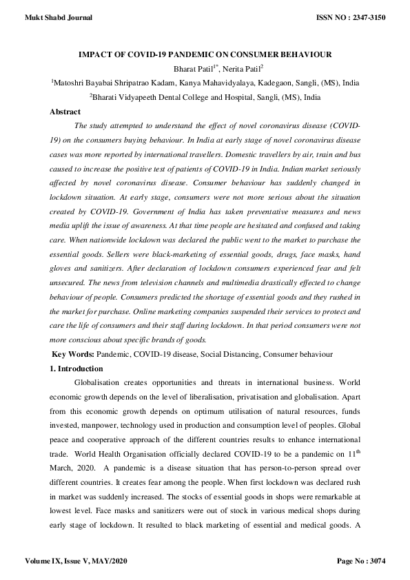 (PDF) Impact of COVID-19 Pandemic on Consumer Behavior towards the ...