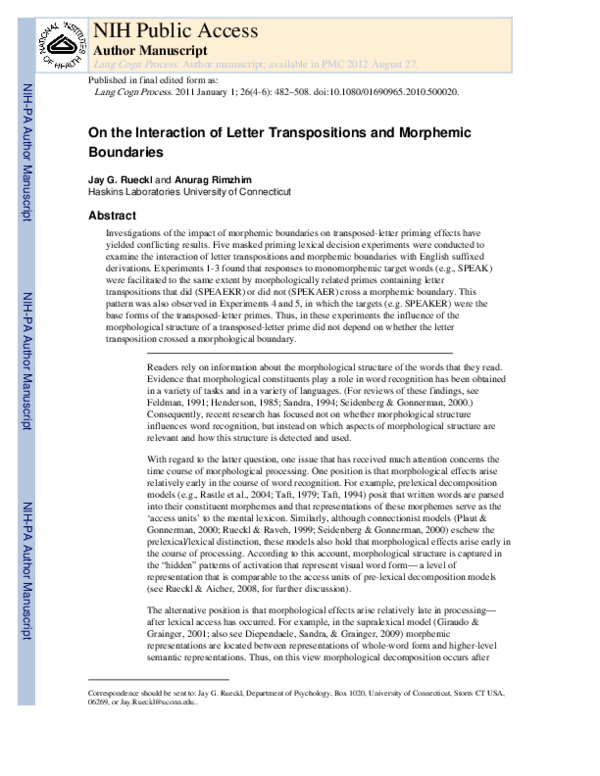 (PDF) On the interaction of letter transpositions and morphemic boundaries