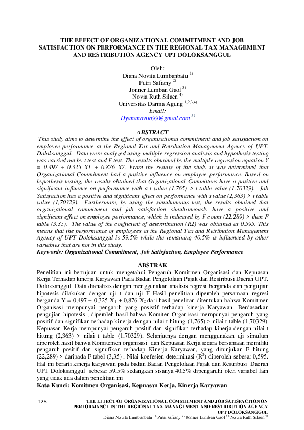 (PDF) The Effect of Organizational Commitment and Job Satisfaction on ...