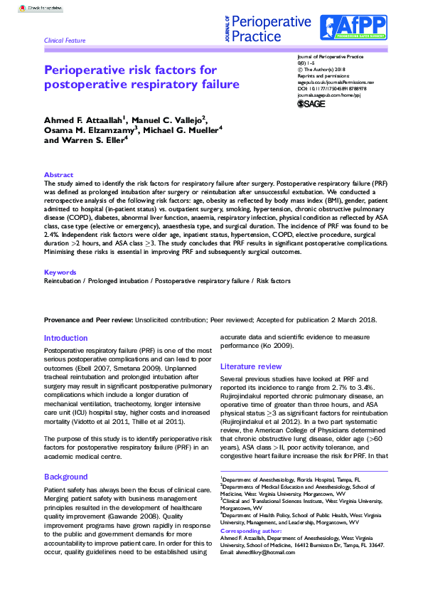 (PDF) Peri-Operative Risk Factors for Post-Operative Pulmonary ...