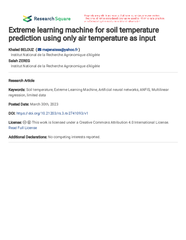 (PDF) Extreme learning machine for soil temperature prediction using ...
