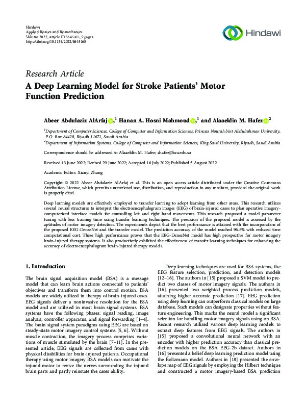 (PDF) A Deep Learning Model for Stroke Patients’ Motor Function Prediction