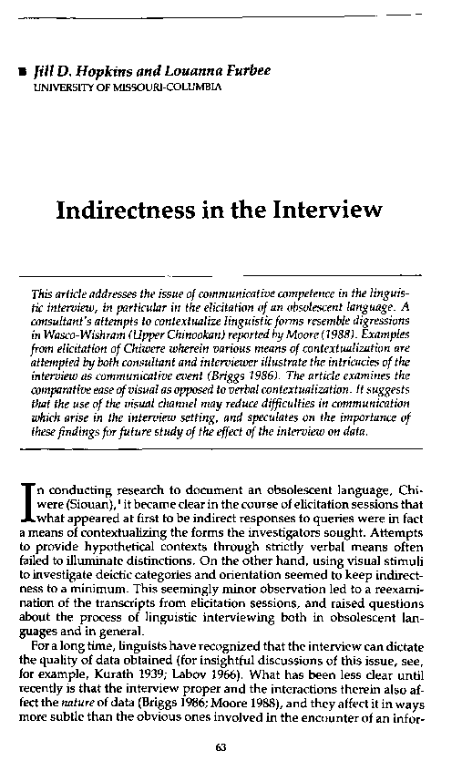 (PDF) Indirectness in the Interview