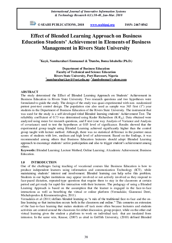 (PDF) Effect of Blended Learning Approach on Business Education ...