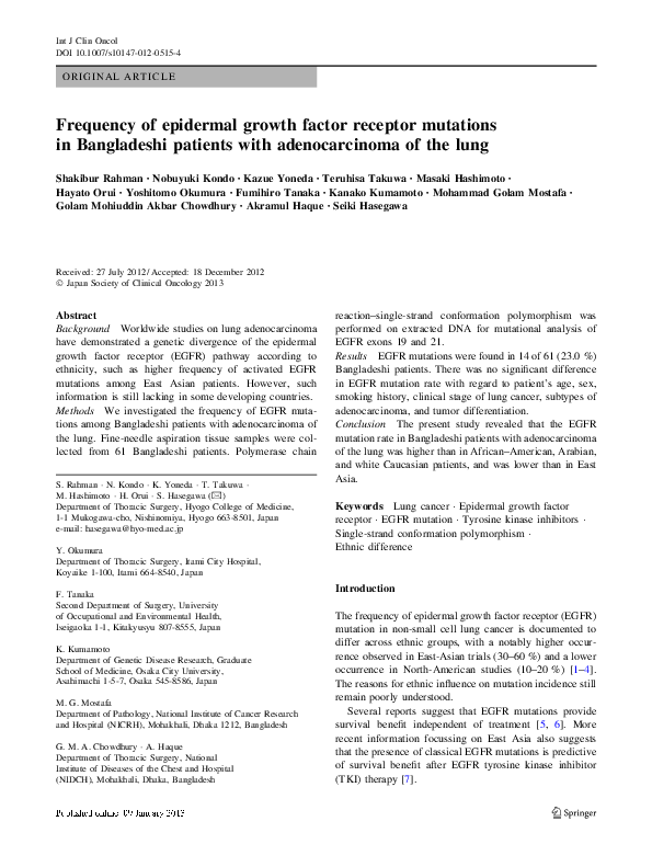 (PDF) Frequency of epidermal growth factor receptor mutations in ...