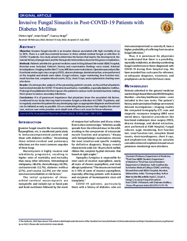 (PDF) Invasive Fungal Sinusitis in Post-COVID-19 Patients with Diabetes ...