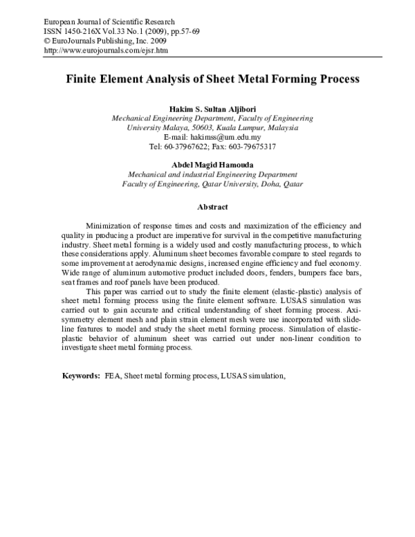 (PDF) Finite element analysis of sheet metal forming process