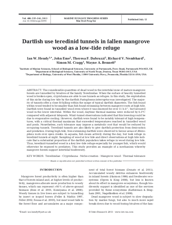 (PDF) Dartfish use teredinid tunnels in fallen mangrove wood as a low ...
