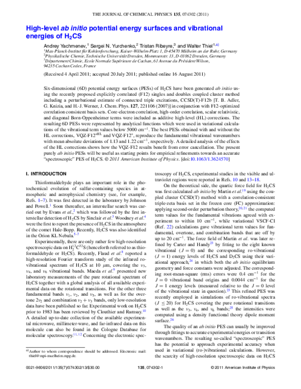 (PDF) High level ab initio potential energy surfaces and vibrational ...