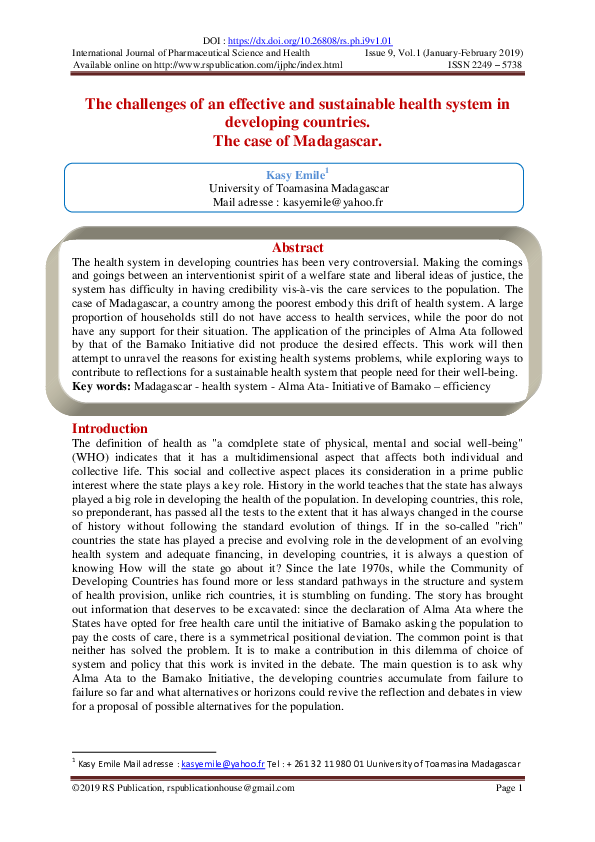 (PDF) The challenges of an effective and sustainable health system in ...