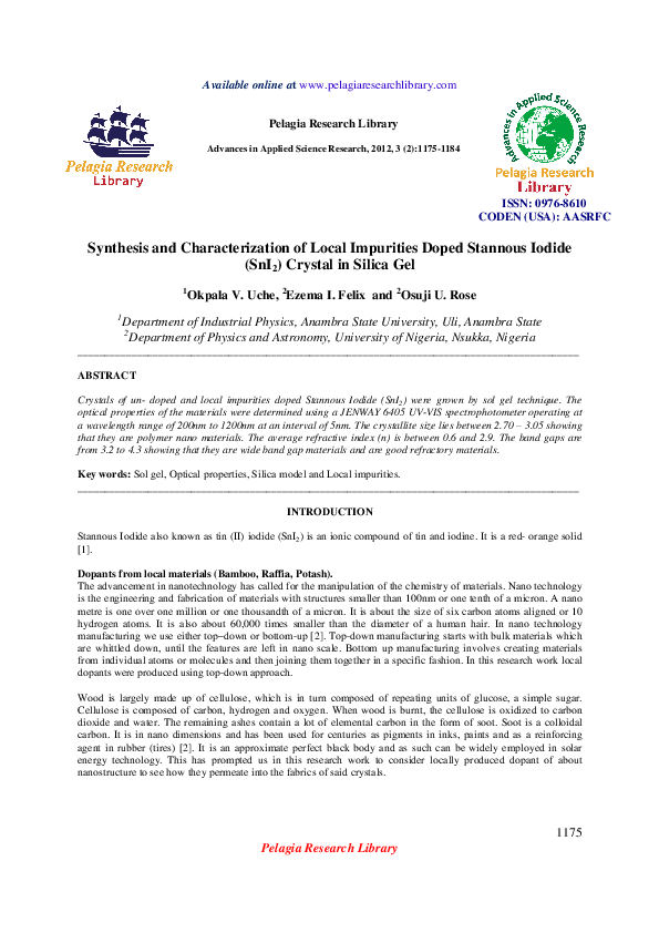 (PDF) Synthesis and Characterization of Local Impurities Doped Stannous ...
