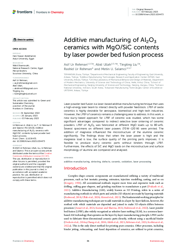 (PDF) Additive manufacturing of Al2O3 ceramics with MgO/SiC contents by ...
