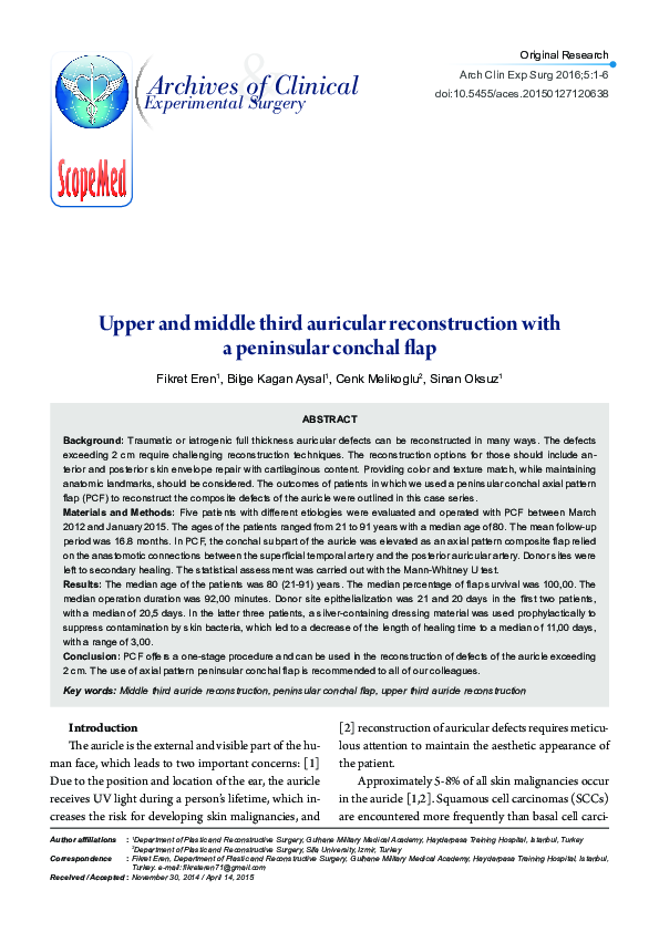 (PDF) Upper and middle third auricular reconstruction with a peninsular ...