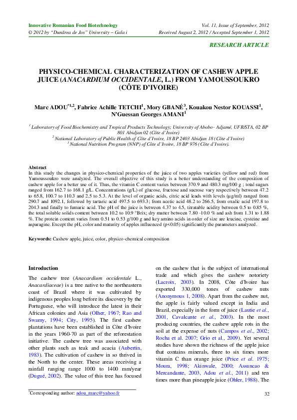 PDF) Physico-chemical characterization of cashew apple juice