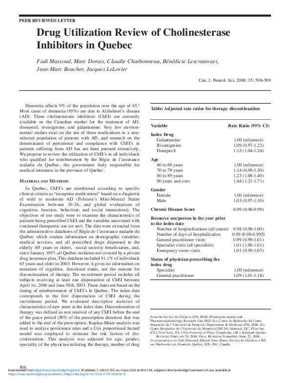 (PDF) Drug Utilization Review of Cholinesterase Inhibitors in Quebec