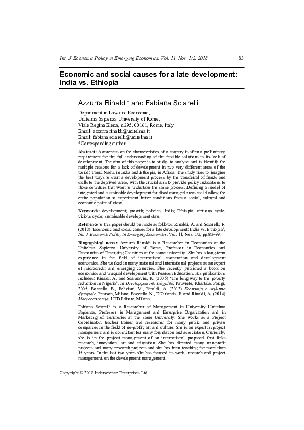 (PDF) Economic and social causes for a late development: India vs. Ethiopia
