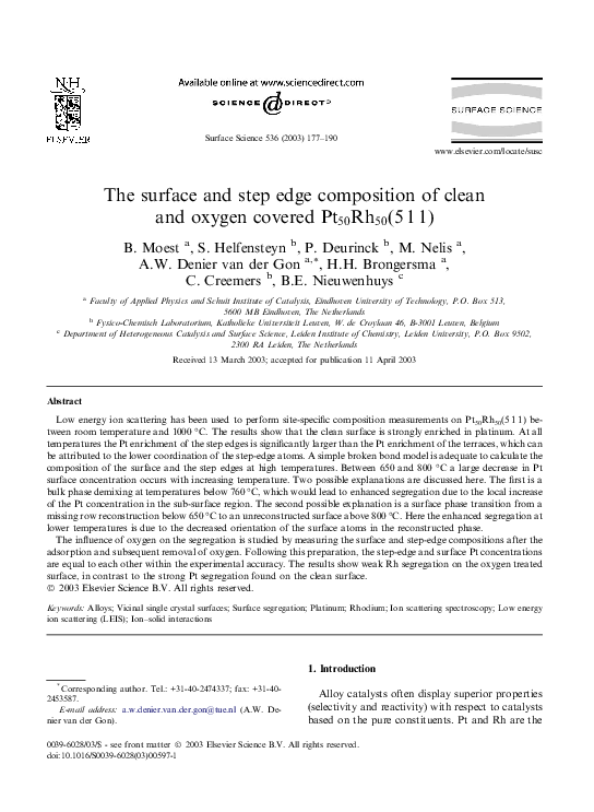 (PDF) The surface and step edge composition of clean and oxygen covered ...
