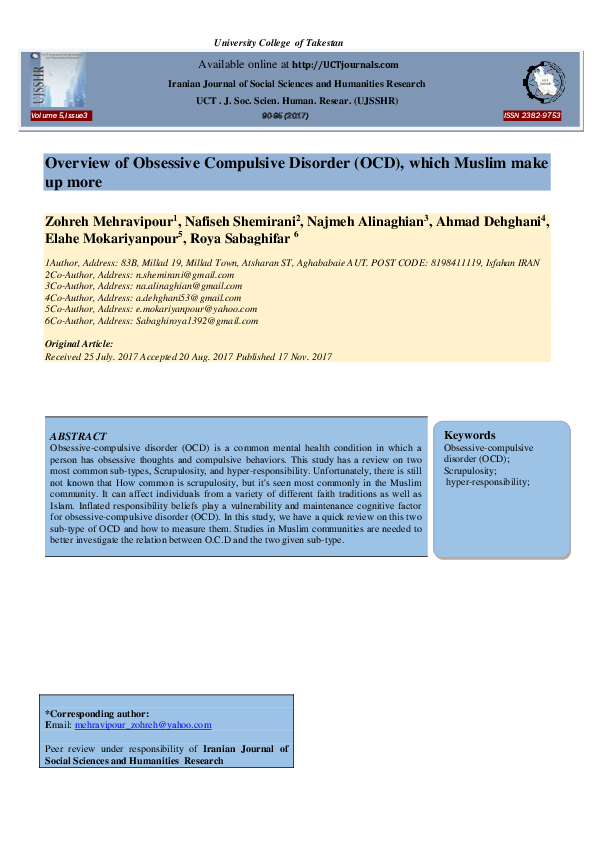 (PDF) Overview of Obsessive Compulsive Disorder (Ocd), Which Muslim ...