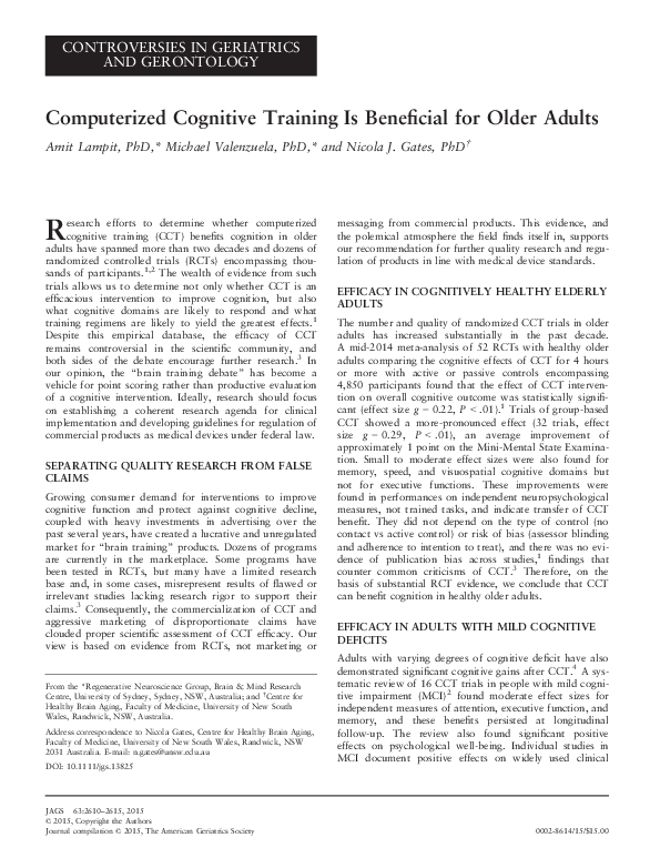 (PDF) Computerized Cognitive Training Is Beneficial for Older Adults